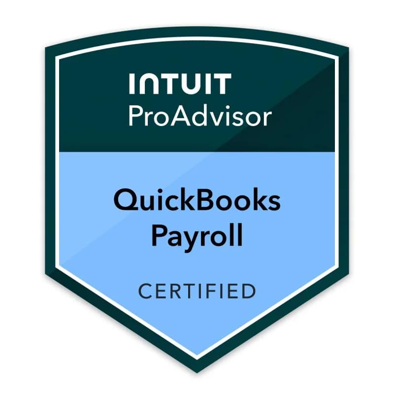 Intuit ProAdvisor badge: QuickBooks Payroll, Certified
